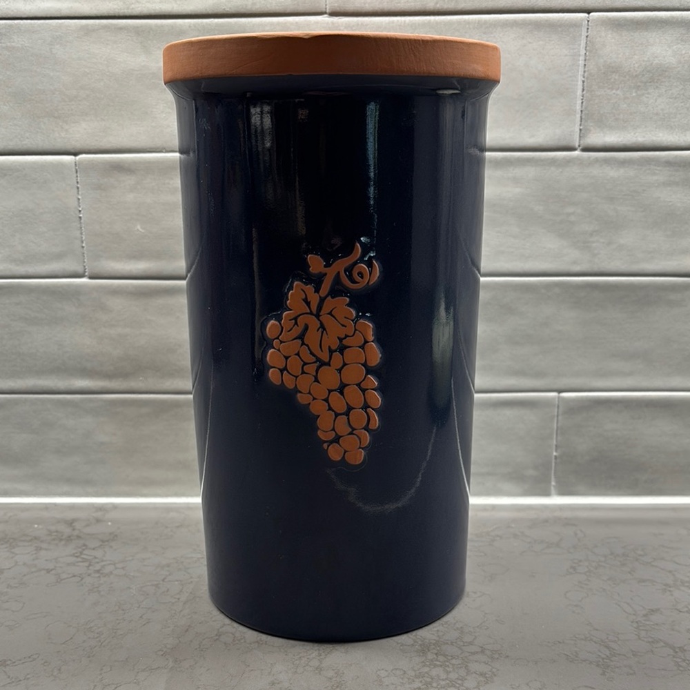 Navy Ceramic wine chiller with Grapes Design By Frankoma